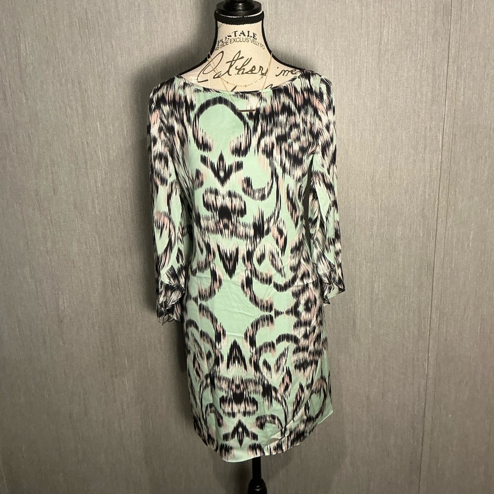 Milly Long Sleeve Silk Dress in Mint and Black Size 8